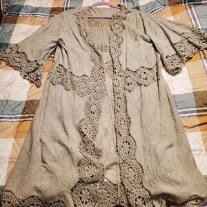 Raj Crochet-Trim Open Cardigan in Light Sage